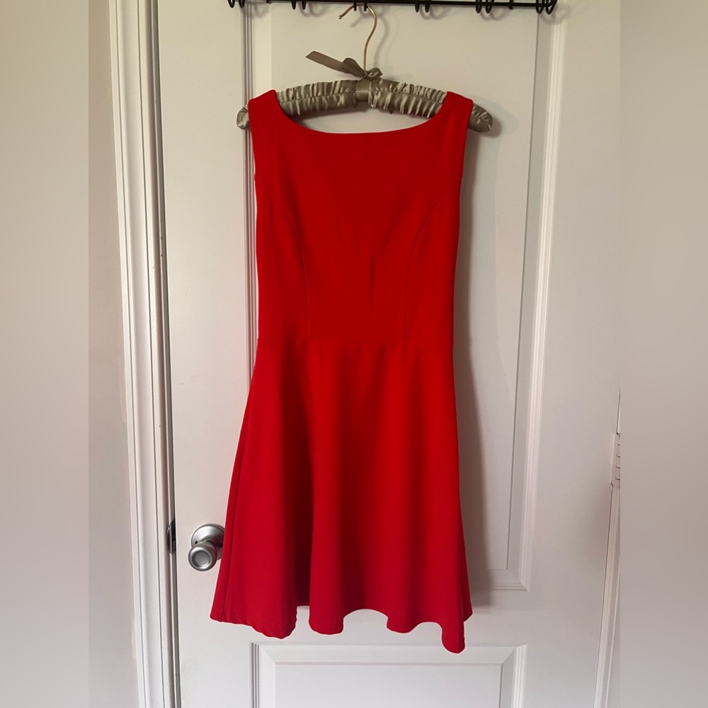 Red Boat Neck High Waisted Mini Dress